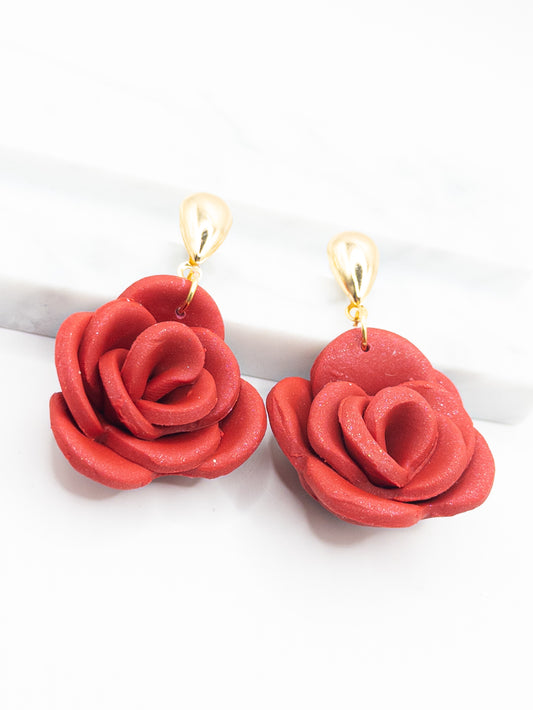 Oorbellen Roos rood goud