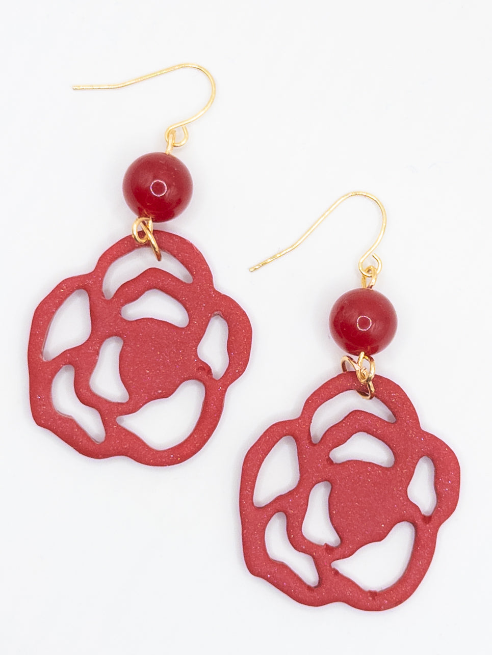 Oorbellen Roosjes rood en goud