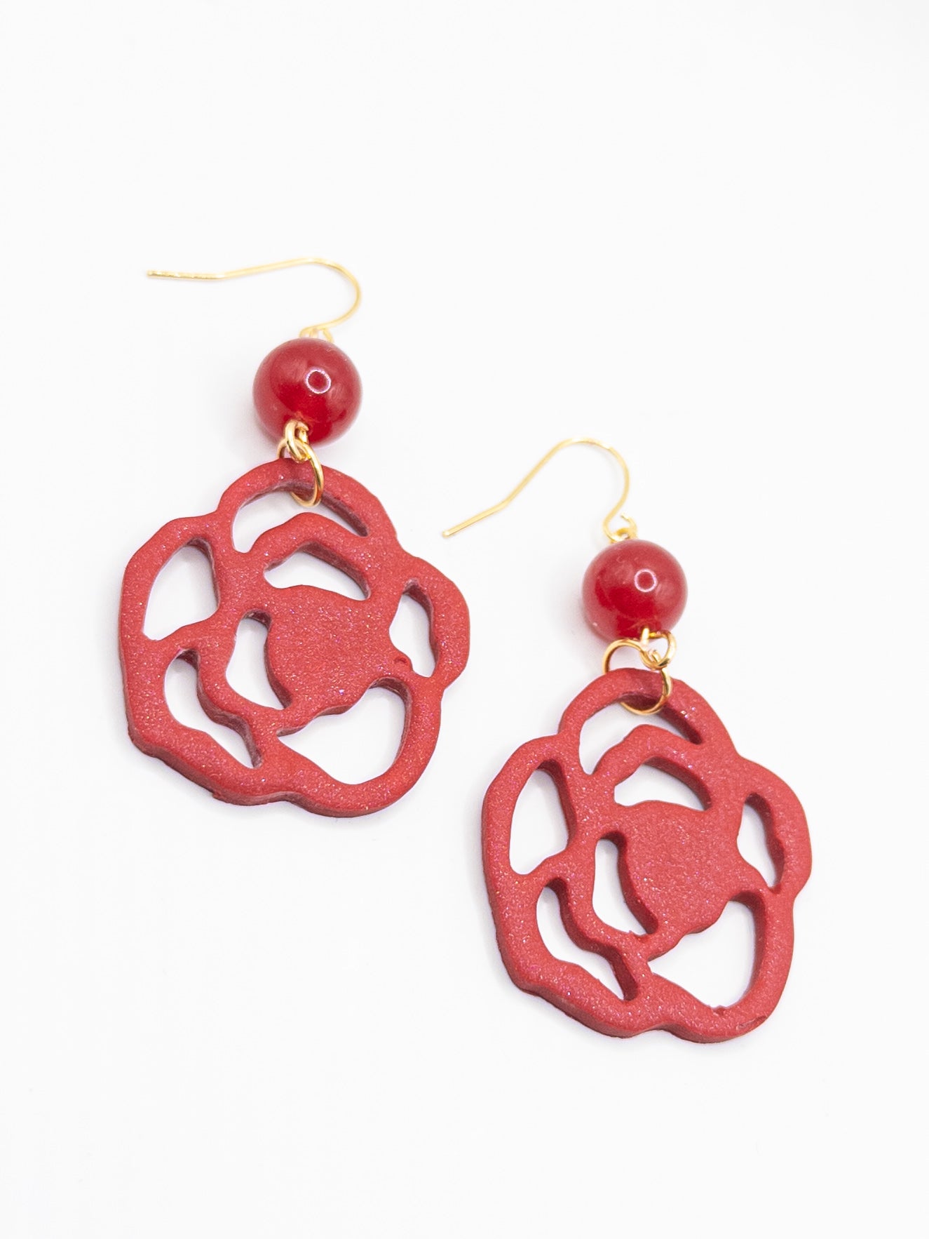 Oorbellen Roosjes rood en goud