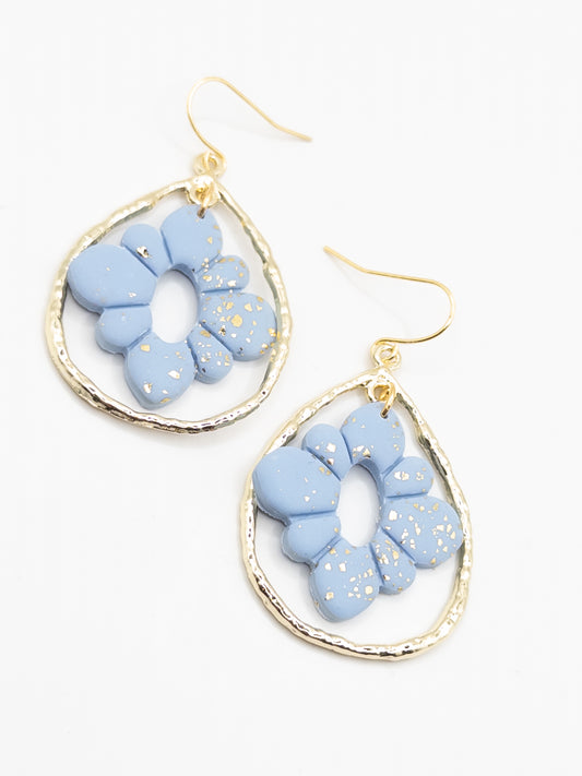 Oorbellen Lichtblauw goud Bloem druppel