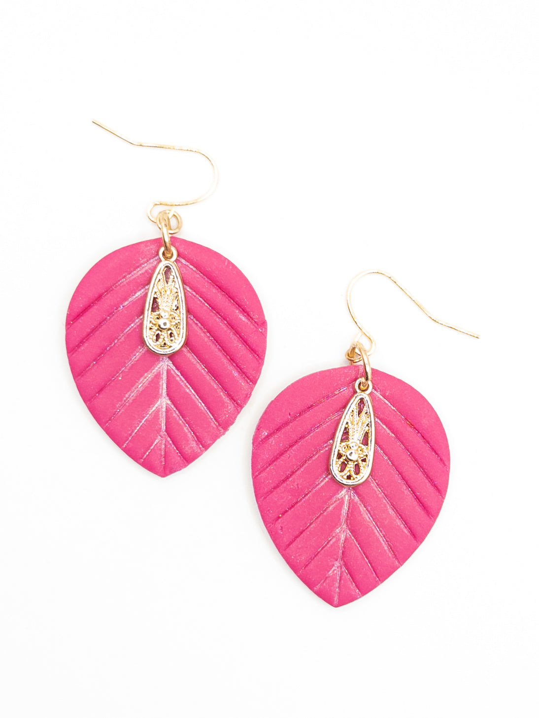 Oorbellen Leaf midi roze goud