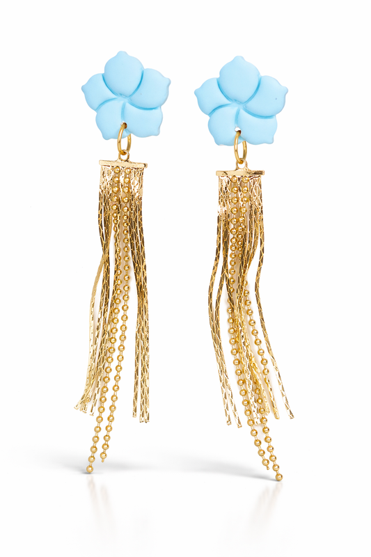 Oorbellen blauw goud bloem statement